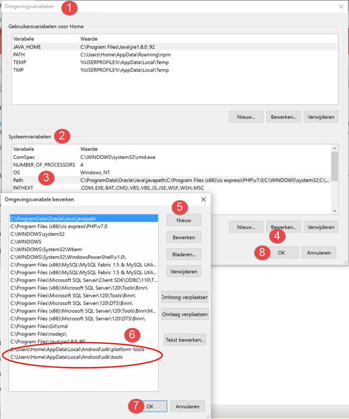 Android adb server Path systeemvariabele instellen